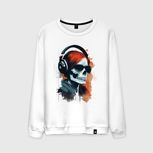 Мужской свитшот Grunge redhead girl skull / Белый – фото 1