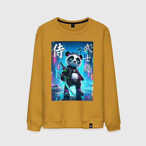 Мужской свитшот Panda samurai - bushido ai art / Горчичный – фото 1