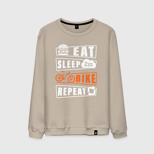 Мужской свитшот Еда сон велосипед / Миндальный – фото 1