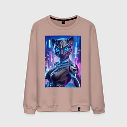 Свитшот хлопковый мужской Cyber panter - ai art fantasy, цвет: пыльно-розовый