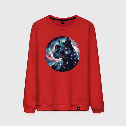 Мужской свитшот Звёздная пантера - нейросеть / Красный – фото 1