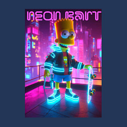 Свитшот хлопковый мужской Neon Bart - with skateboard ai art fantasy, цвет: тёмно-синий — фото 2