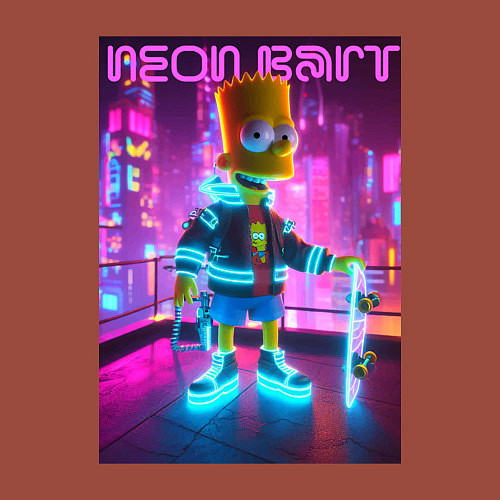 Мужской свитшот Neon Bart - with skateboard ai art fantasy / Кирпичный – фото 3