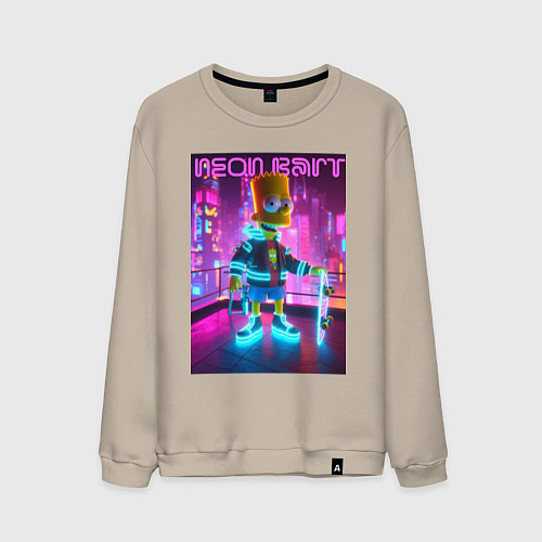 Мужской свитшот Neon Bart - with skateboard ai art fantasy / Миндальный – фото 1