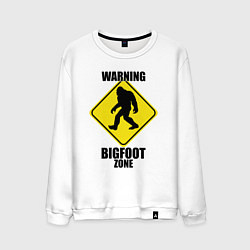 Свитшот хлопковый мужской Предупреждающий знак Bigfoot zone, цвет: белый