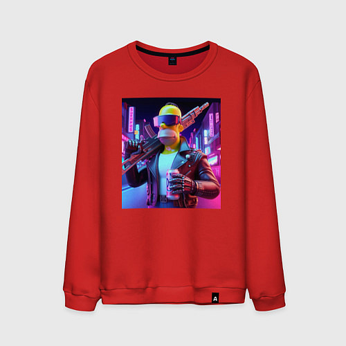 Мужской свитшот Крутой Гомер Симпсон с оружием и банкой пива / Красный – фото 1
