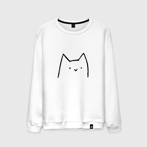 Мужской свитшот Улыбающийся глупенький котик / Белый – фото 1