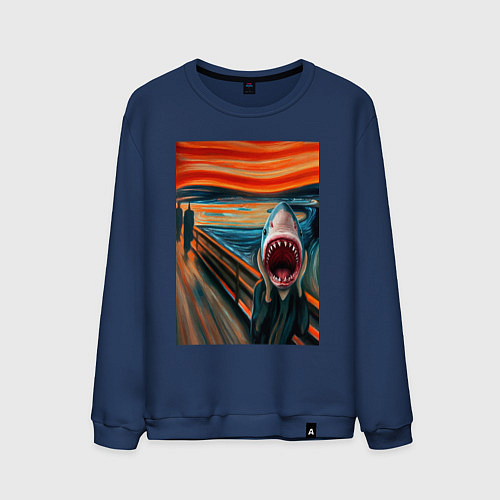 Мужской свитшот Акула кричит - мем нейросеть / Тёмно-синий – фото 1
