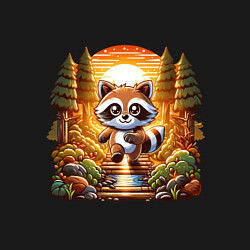 Свитшот хлопковый мужской Енот шагает по лесу, цвет: черный — фото 2