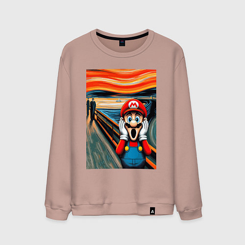 Мужской свитшот Марио кричит - мем нейросеть / Пыльно-розовый – фото 1