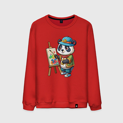 Мужской свитшот Панда-художник / Красный – фото 1