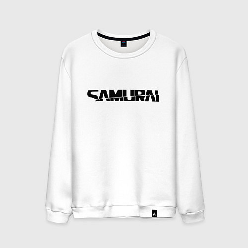 Мужской свитшот Киберпанк - черная надпись Samurai / Белый – фото 1