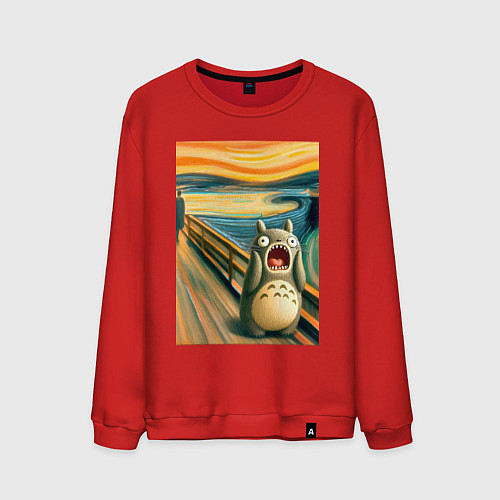 Мужской свитшот Тоторо кричит - мем нейросеть / Красный – фото 1