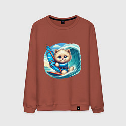 Свитшот хлопковый мужской Котик и виндсерфинг, цвет: кирпичный