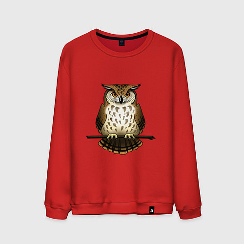 Мужской свитшот Классная сова на ветке / Красный – фото 1