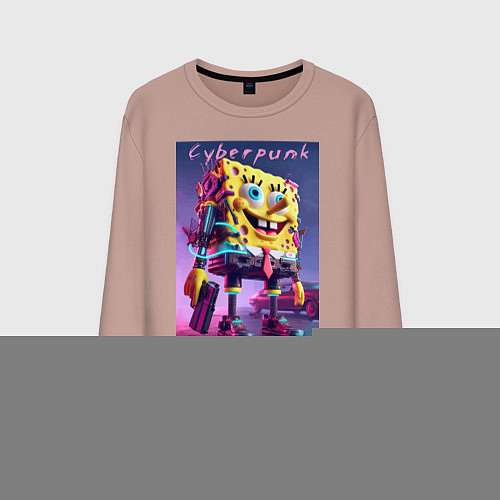 Мужской свитшот Sponge Bob with a pistol - cyberpunk ai art / Пыльно-розовый – фото 1