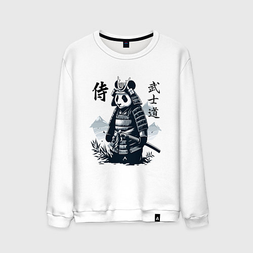 Мужской свитшот Panda samurai - bushido ai art fantasy / Белый – фото 1