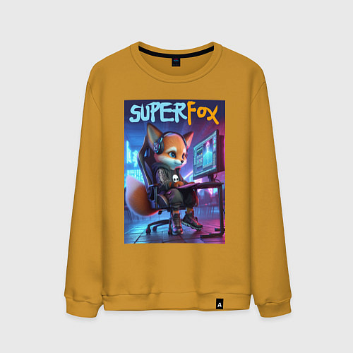 Мужской свитшот Super fox gamer - ai art fantasy / Горчичный – фото 1