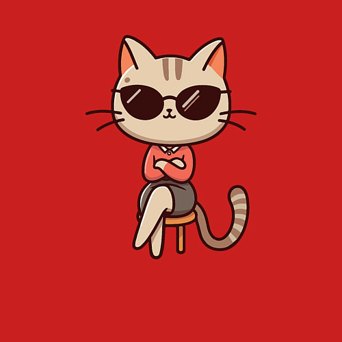 Мужской свитшот Деловая кошка босс в очках внимательно смотрит / Красный – фото 3