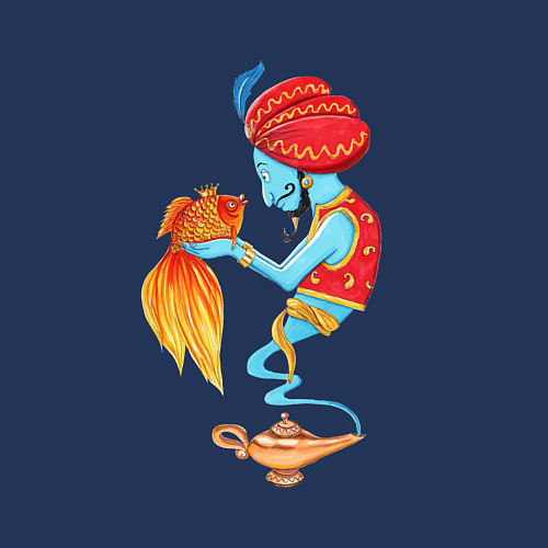 Мужской свитшот Джинн и золотая рыбка / Тёмно-синий – фото 3