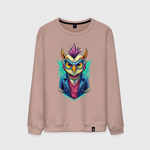 Мужской свитшот Стильная модная сова / Пыльно-розовый – фото 1