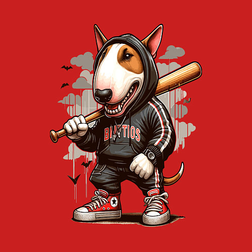 Мужской свитшот Bully with a baseball bat - ai art fantasy / Красный – фото 3