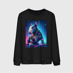 Свитшот хлопковый мужской Кибер щенок бультерьера - нейросеть, цвет: черный