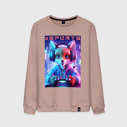Свитшот хлопковый мужской Funny fox - e sports ai art, цвет: пыльно-розовый