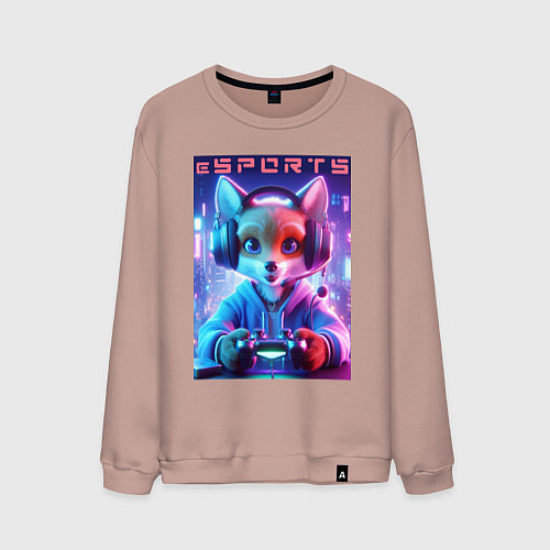 Мужской свитшот Funny fox - e sports ai art / Пыльно-розовый – фото 1
