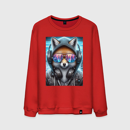 Мужской свитшот Urban fox - ai art / Красный – фото 1