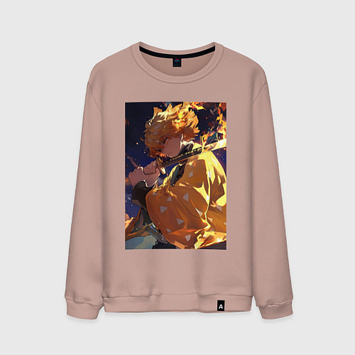 Мужской свитшот Клинок, рассекающий демонов Дзэнъицу Агацума охотн / Пыльно-розовый – фото 1