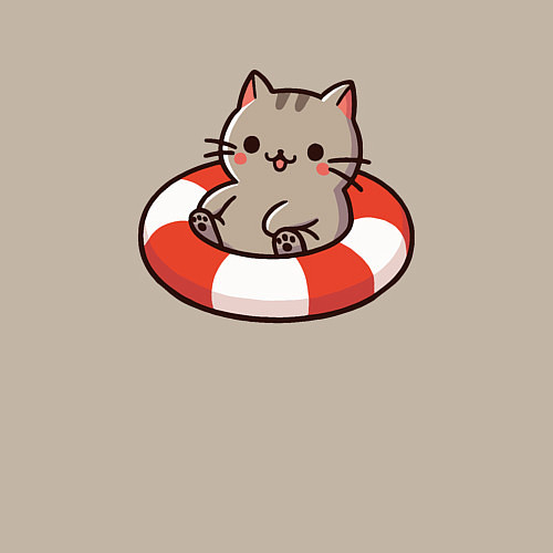 Мужской свитшот Забавный милый котик плавает в надувном круге / Миндальный – фото 3