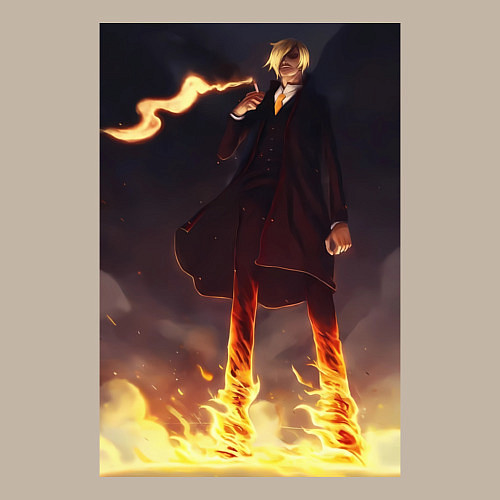 Мужской свитшот Ван-Пис Санджи огненная нога / Миндальный – фото 3