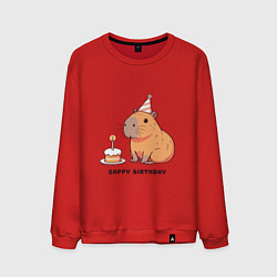 Свитшот хлопковый мужской Капибара с тортом день рождения cappy birthday, цвет: красный
