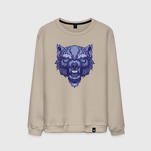 Мужской свитшот Синий гневный волк / Миндальный – фото 1