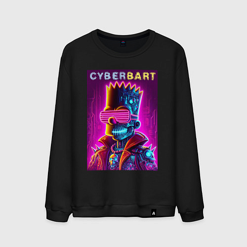 Мужской свитшот Cyber Bart - neon glow ai art fantasy / Черный – фото 1