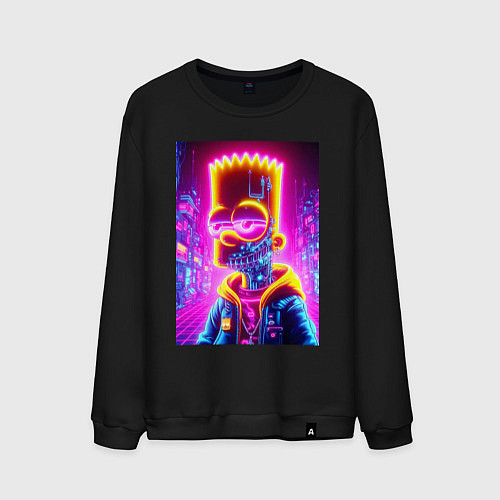 Мужской свитшот Кибер Барт в мегаполисе - нейросеть / Черный – фото 1