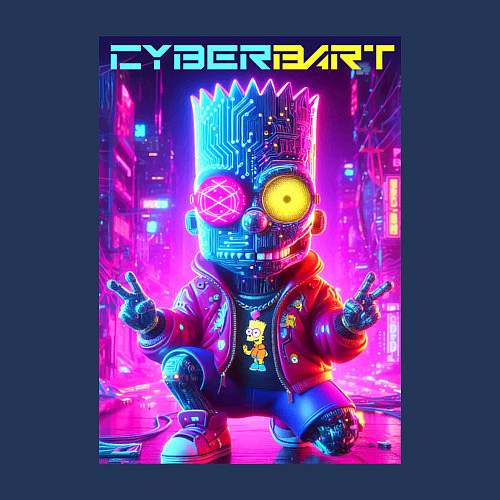 Мужской свитшот Cyber Bart in metropolis - neon glow / Тёмно-синий – фото 3