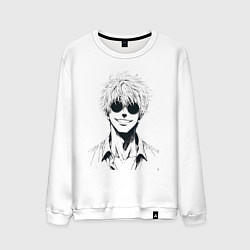 Свитшот хлопковый мужской Магическая битва Сатору Годзё в очках, цвет: белый