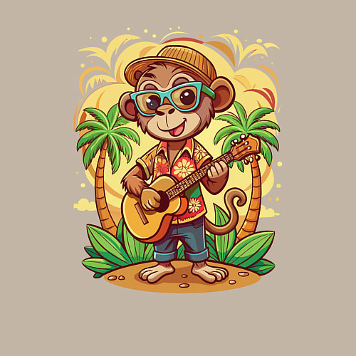 Мужской свитшот Обезьянка с гитарой летний вайб / Миндальный – фото 3