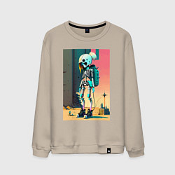 Свитшот хлопковый мужской Cyber skeleton from future - ai art fantasy, цвет: миндальный