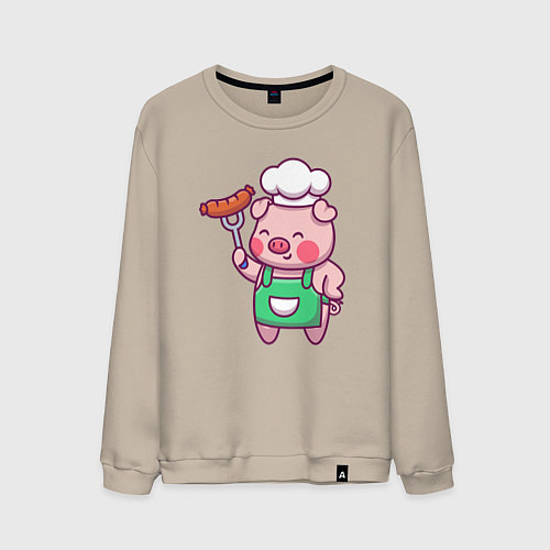 Мужской свитшот Свинка кулинар / Миндальный – фото 1