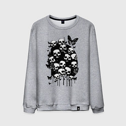 Свитшот хлопковый мужской Черепа и бабочки - нейросеть, цвет: меланж