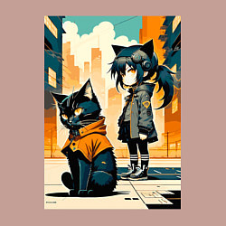 Свитшот хлопковый мужской Кот и девочка гуляют на своём районе - нейросеть, цвет: пыльно-розовый — фото 2