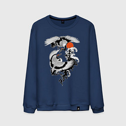 Свитшот хлопковый мужской Японские журавли брачный танец, цвет: тёмно-синий