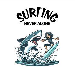 Свитшот хлопковый мужской Surfing never alone - shark and girl, цвет: белый — фото 2