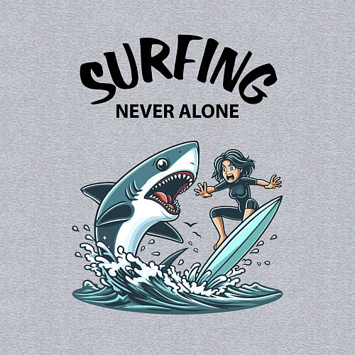 Мужской свитшот Surfing never alone - shark and girl / Меланж – фото 3