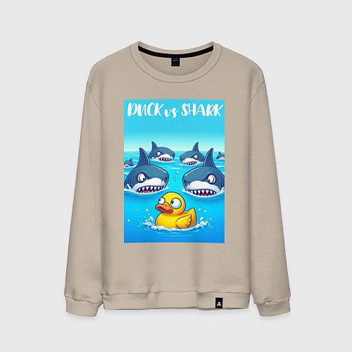 Мужской свитшот Duck vs shark - ai art fantasy / Миндальный – фото 1