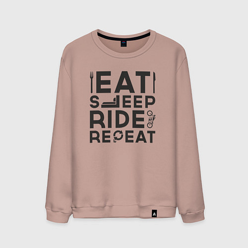 Мужской свитшот Eat sleep ride repeat / Пыльно-розовый – фото 1