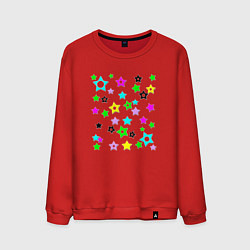 Свитшот хлопковый мужской Разноцветные неоновые звезды, цвет: красный